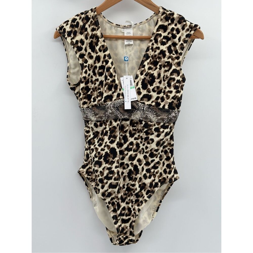 Bleu Rod Beattie Swimsuit‎ One Piece Cheetah Snakeskin Women 8 Tan Black New